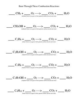 Worksheet 6 Combustion Reactions